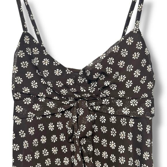 H&M Y2K Tank Top Babydoll Floral Daisy Chiffon Bow Brown Flowy Cottage Size 4 - Picture 4 of 11